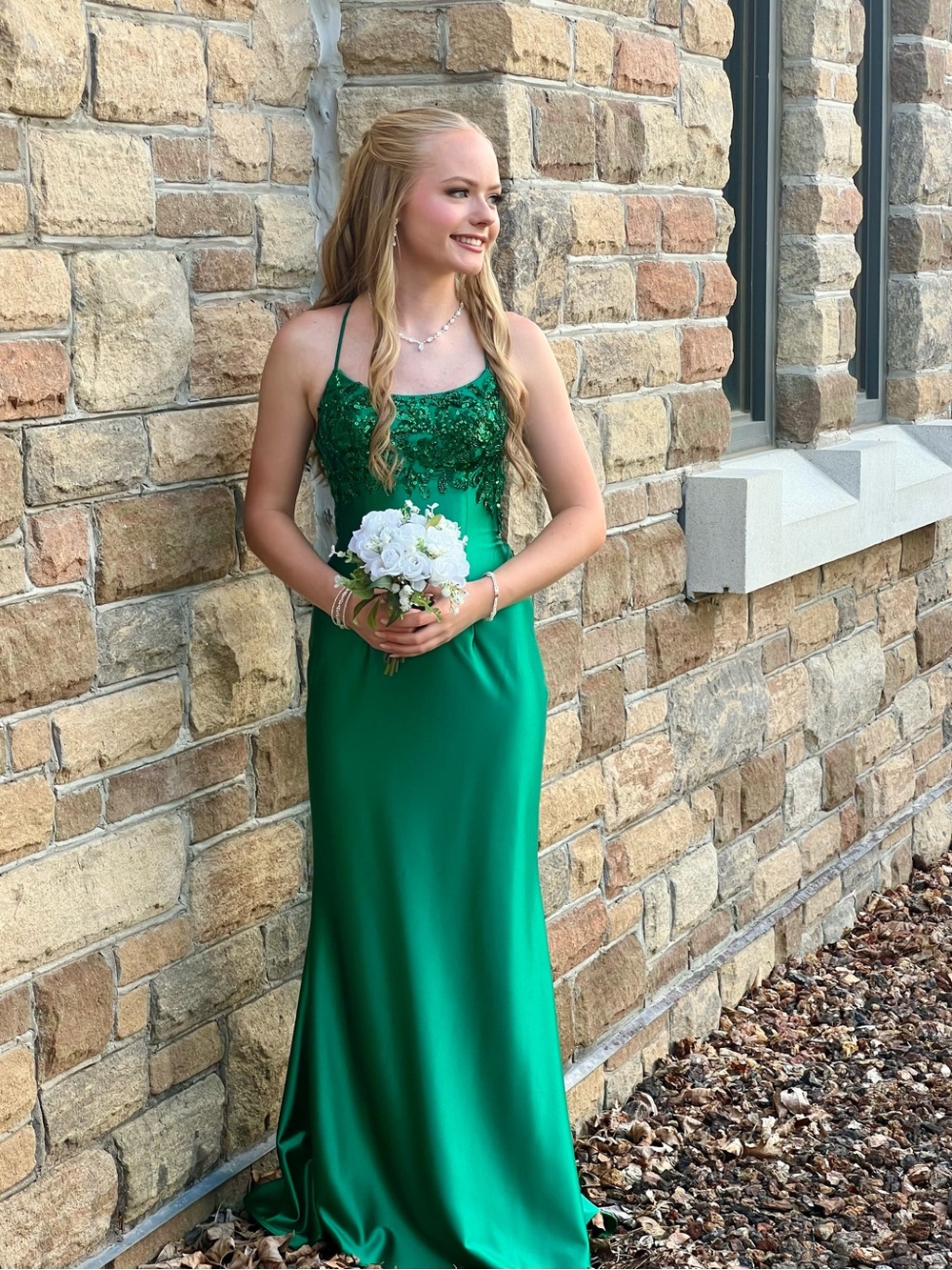 Jovani Emerald Green Prom Dress with Embellished Bodice